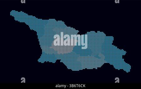 Mappa punteggiata della Georgia. Mappa digitale del paese su sfondo scuro. Forma georgiana con puntini quadrati. Stile puntini colorati. Quadrati di piccole dimensioni. Illustrazione Vettoriale