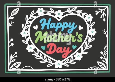 felice festa della madre cuore floreale incorniciare illustrazione vettoriale Illustrazione Vettoriale