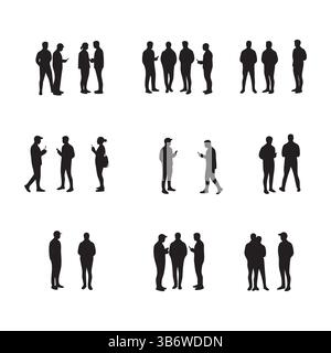 Set di silhouette della folla su sfondo bianco Illustrazione Vettoriale