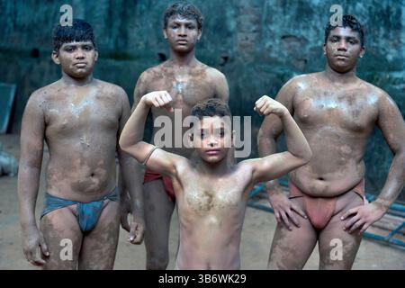 Guru Jasram Akhada, palestra di allenamento Kushti, Delhi Foto Stock