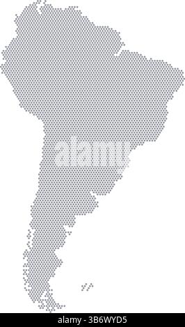 Mappa stilizzata del continente Sud America costituita da esagoni. Una mappa del continente in uno stile semplice stilizzato per presentazioni, poster ed io Illustrazione Vettoriale