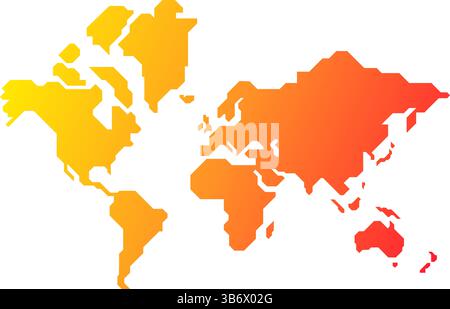Illustrazione semplificata della mappa del mondo con gradiente vettoriale. Mappa del mondo in stile moderno minimalista Illustrazione Vettoriale