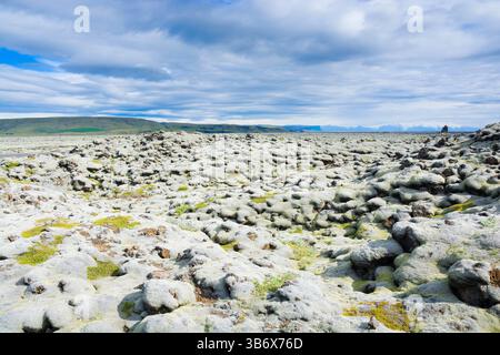 Vista del campo di lava di Eldhraun nel sud degli altopiani islandesi Foto Stock