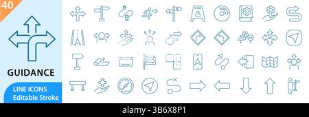 Set di icone della linea guida. icone di linea relative alle guide. Traccia modificabile. Illustrazione vettoriale Illustrazione Vettoriale