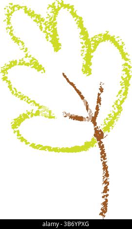 Icona della foglia verde autunnale del pastello. Perfetto per bambini, scuola materna o a scuola. Design luminoso e divertente, ideale per l'istruzione stagionale Illustrazione Vettoriale