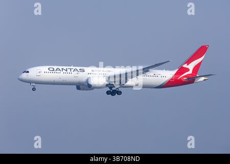 Los Angeles, Stati Uniti - 11 ottobre 2024: Aereo Qantas Boeing 787-9 Dreamliner all'aeroporto di Los Angeles negli Stati Uniti. Foto Stock