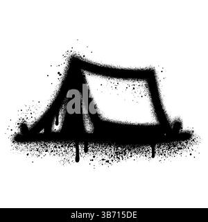 Icona della tenda da campeggio Graffiti verniciata a spruzzo spruzzata isolata con uno sfondo bianco. Illustrazione Vettoriale