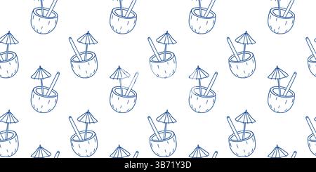 Drink tropicale con noci di cocco e ombrelli in un design ripetitivo Illustrazione Vettoriale
