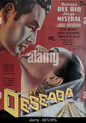 Immagine parziale del poster vintage del Cine messicano Dolores del Rio a Deseada Foto Stock
