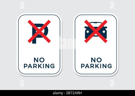 Nessun segnale di arresto o parcheggio su sfondo bianco. Nero e rosso senza parcheggio Illustrazione Vettoriale