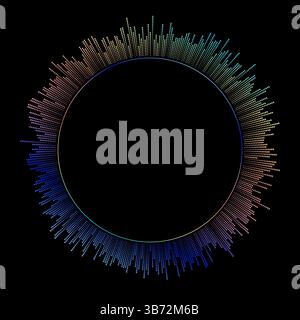 Cornice a impulsi equalizzatore circolare musicale con frequenze variabili. Bordo disco con alte ampiezze a bassa frequenza dal centro dell'ampiezza acustica. GRA Illustrazione Vettoriale