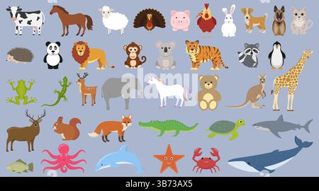 Una vivace collezione di animaletti colorati, perfetti per progetti per bambini e design diversi. Illustrazione vettoriale eps10 Illustrazione Vettoriale