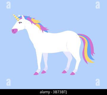 Un unicorno bizzarro adornato da una criniera vibrante e coda colorata, ideale per vari concetti a tema fantasy Illustrazione Vettoriale