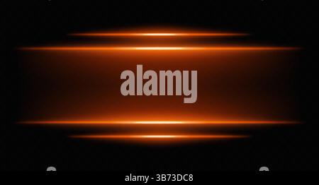 Fasci orizzontali luminosi arancioni con sfocatura sfumata. Luci digitali dai toni caldi per bordi futuristici dell'interfaccia utente, luci HUD ed effetti dello schermo fantascientifici. Illustrazione Vettoriale
