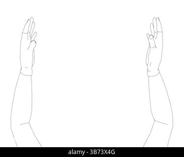 Due mani sono mostrate su uno sfondo bianco. Le mani sono posizionate in modo che si avvicinino l'una all'altra. Concetto di connessione e unità Illustrazione Vettoriale