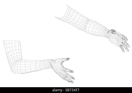L'immagine è un disegno in bianco e nero a due mani, una delle quali è estesa e l'altra piegata. Le mani sono posizionate in modo da suggerire Illustrazione Vettoriale