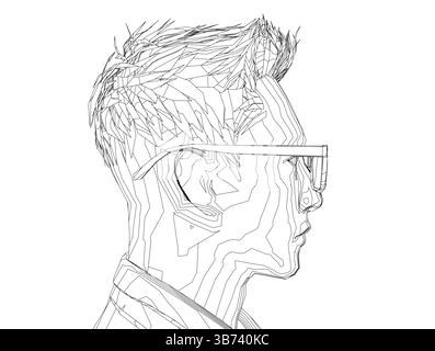 Un uomo con gli occhiali. Quell'uomo indossa una camicia bianca. Vista laterale Illustrazione Vettoriale