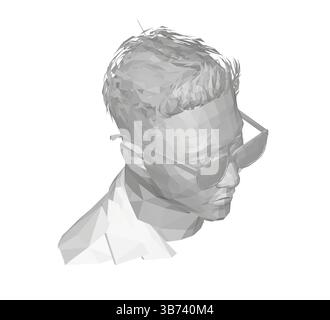 La testa di un uomo con gli occhiali da sole. Gli occhiali da sole sono neri e l'uomo indossa una camicia bianca. Vista isometrica Illustrazione Vettoriale