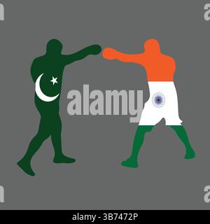 Pakistan vs India: Intense rivalità Post con Bandiere isolate su sfondo grigio. Illustrazione del vettore EPS. CONFRONTO TRA PAK E IND Illustrazione Vettoriale