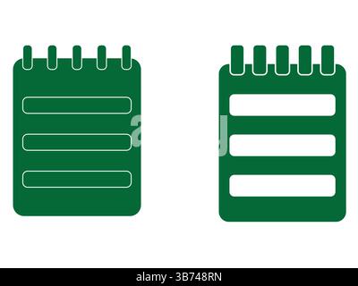 Design del notebook o icone di colore verde isolate su sfondo bianco. Illustrazione vettoriale. Design moderno e moderno. Illustrazione Vettoriale