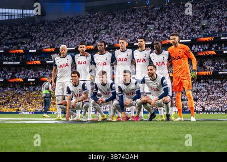 Londra, Inghilterra. 1° maggio 2025. L'11 di partenza del Tottenham Hotspur visto per la partita UEFA Europa League tra Tottenham Hotspur e Bodoe/Glimt allo stadio Tottenham Hotspur di Londra. Foto Stock