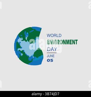Giornata Mondiale dell'ambiente 5 giugno – Mappa Mondiale Concept impianto EPS file modificabile per un design ecologico e consapevolezza ambientale. Illustrazione Vettoriale