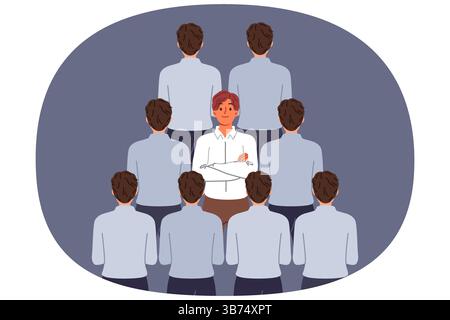 L'uomo si distingue dalla massa dei colleghi d'affari per l'individualità o per le migliori competenze professionali Illustrazione Vettoriale