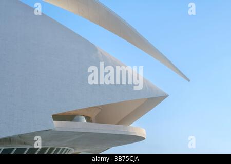 Di fronte all'edificio Ciutat de les Arts i les Ciencies con il Palazzo delle Arti architettura moderna di Santiago Calatrava a Valencia, Spagna. Architettura Foto Stock