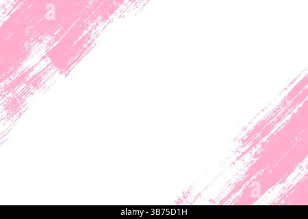 Tratti di pennello diagonale rosa, disegno ad angolo su sfondo bianco. Cornice in grana rosa astratta con trama diagonale granulosa Illustrazione Vettoriale