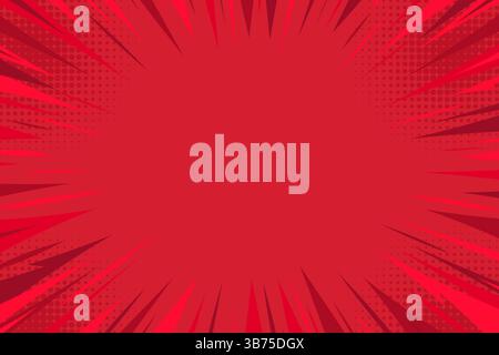 Sfondo fumetto Red Pop Art. Sfondo fumetto rosso in stile mezzitoni. Sfondo vuoto in stile fumetto retrò per riviste, copertine, annunci, banner, siti Web Illustrazione Vettoriale