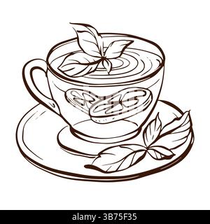 Tazza da tè con limone ed erbe illustrazione vettoriale disegnata a mano Illustrazione Vettoriale