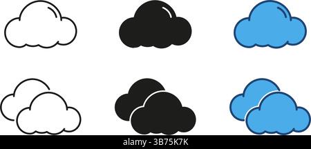 Set di icone a linea nuvola e continua. Collezione di simboli meteorologici e naturali. Illustrazione vettoriale isolata Illustrazione Vettoriale