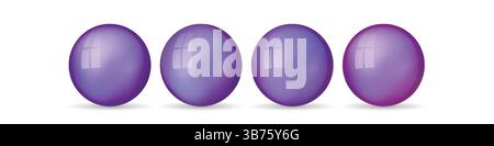 Set con palline colorate in vetro. Sfera realistica lucida, illustrazione vettoriale astratta 3D evidenziata su uno sfondo bianco. Grande bolla di metallo con ombra Illustrazione Vettoriale