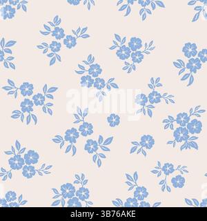 Stampa in tessuto bianco crema e blu pastello con motivo vettoriale senza cuciture Ditsy, scrapbooking. Illustrazione vettoriale Illustrazione Vettoriale