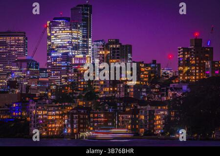 Skyline notturno di Sydney. Luogo delle riprese: Australia, Sydney Foto Stock