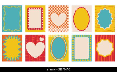 Cornici o biglietti d'auguri mini astratti Groovy o poster in stile cartoni animati anni '90 Striscioni luminosi dallo stile minimalista. Arredamento di cartoline, medicina sociale Illustrazione Vettoriale