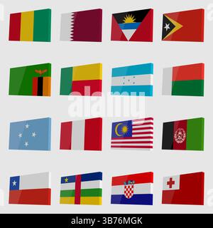 Insieme di paesi isometrici vettoriali del mondo con riflessi Illustrazione Vettoriale