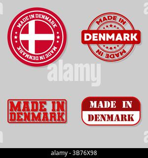Set di quattro francobolli con bandiera fatta in Danimarca Illustrazione Vettoriale