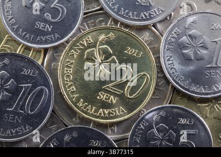Monete diverse dalla Malaysia in Asia Foto Stock
