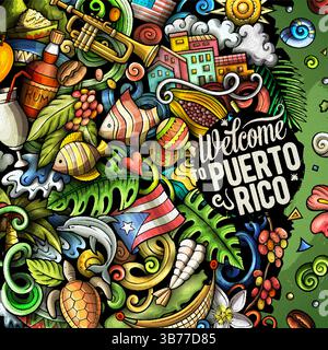 Porto Rico cartoon Doodle Border Illustrazione Vettoriale