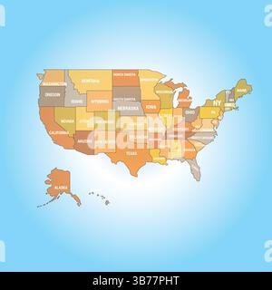 Mappa americana, tutti dichiarati, sfondo azzurro | Vector Art Illustrazione Vettoriale