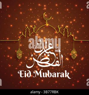 EID Mubarak con esclusivo design moschea sfondo marrone chiaro, arte vettoriale Illustrazione Vettoriale
