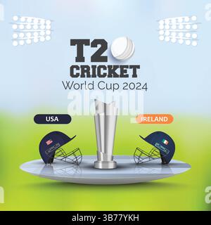 Coppa T 20 Irlanda vs USA, casco squadra cricket, Art Design Illustrazione Vettoriale