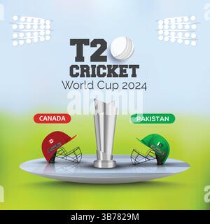 Pakistan vs Canada Cricket Match T20 Cup, Cricket Team Helmet, Art Design Illustrazione Vettoriale