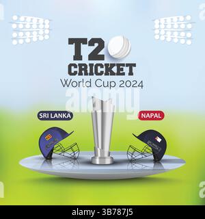 Nepal vs Sri Lanka Cricket Match T20 Cup, Cricket Team Helmet, Art Design Illustrazione Vettoriale