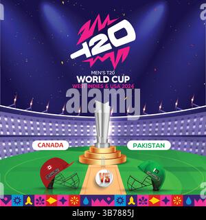 Pakistan vs Canada Cricket Match T20 Cup, Cricket Team Helmet, Art Design Illustrazione Vettoriale