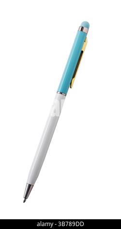 Penna isolata su sfondo bianco.penna a sfera. Forniture scolastiche. Foto Stock