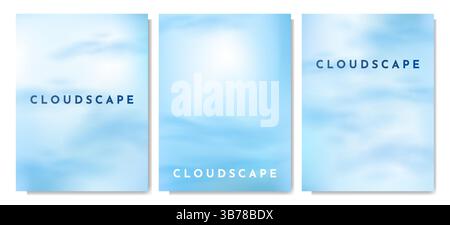 Illustrazione vettoriale. Nuvole di colore blu tenue su sfondo sfumato. Design dello sfondo leggero e arioso. Cielo nuvoloso realistico. Elementi grafici per post Illustrazione Vettoriale