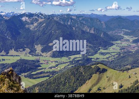 Panorama alpino da Wendelstein, paesaggio, Baviera Foto Stock