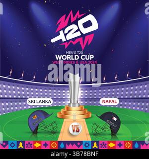 Nepal vs Sri Lanka Cricket Match T20 Cup, Cricket Team Helmet, Art Design Illustrazione Vettoriale